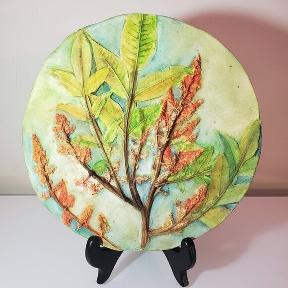 Botanical Relief Casting in Plaster with Hand Painted Watercolors Original - Picture 4 of 6